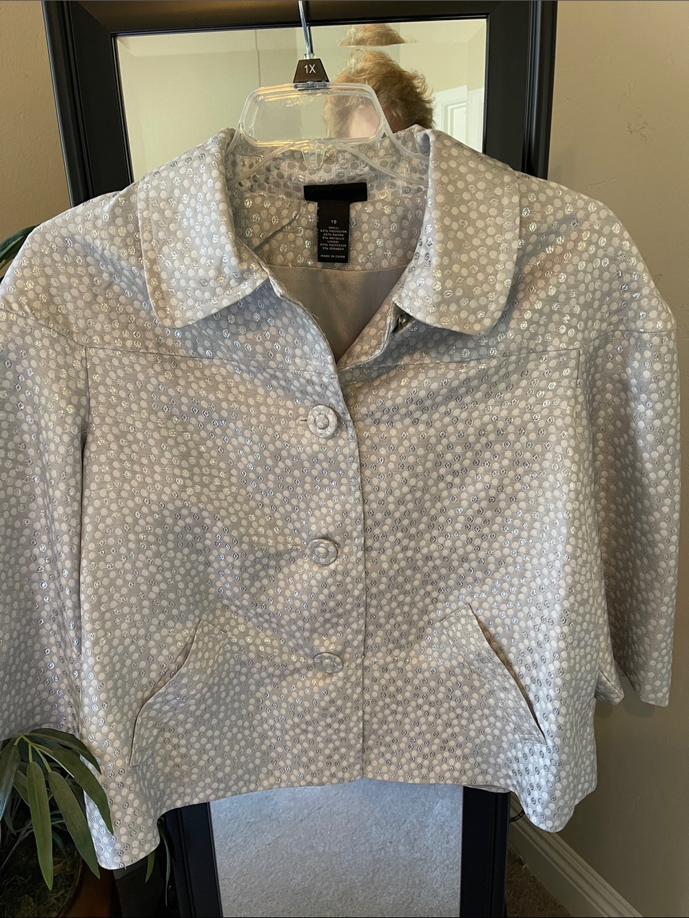 Lane Bryant Light Silver Metallic Dot Cropped Jacket
